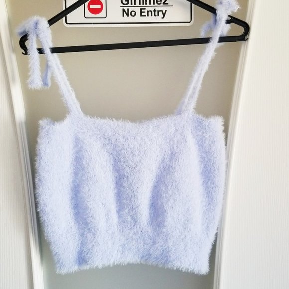 🍓Strawberry Embroidery Light Blue Cropped Top - Picture 2 of 5